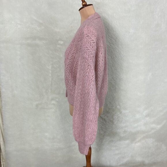 Free People Pink Amelia Alpaca Pointelle Knit Cardigan Sweater NWT L - Picture 3 of 8